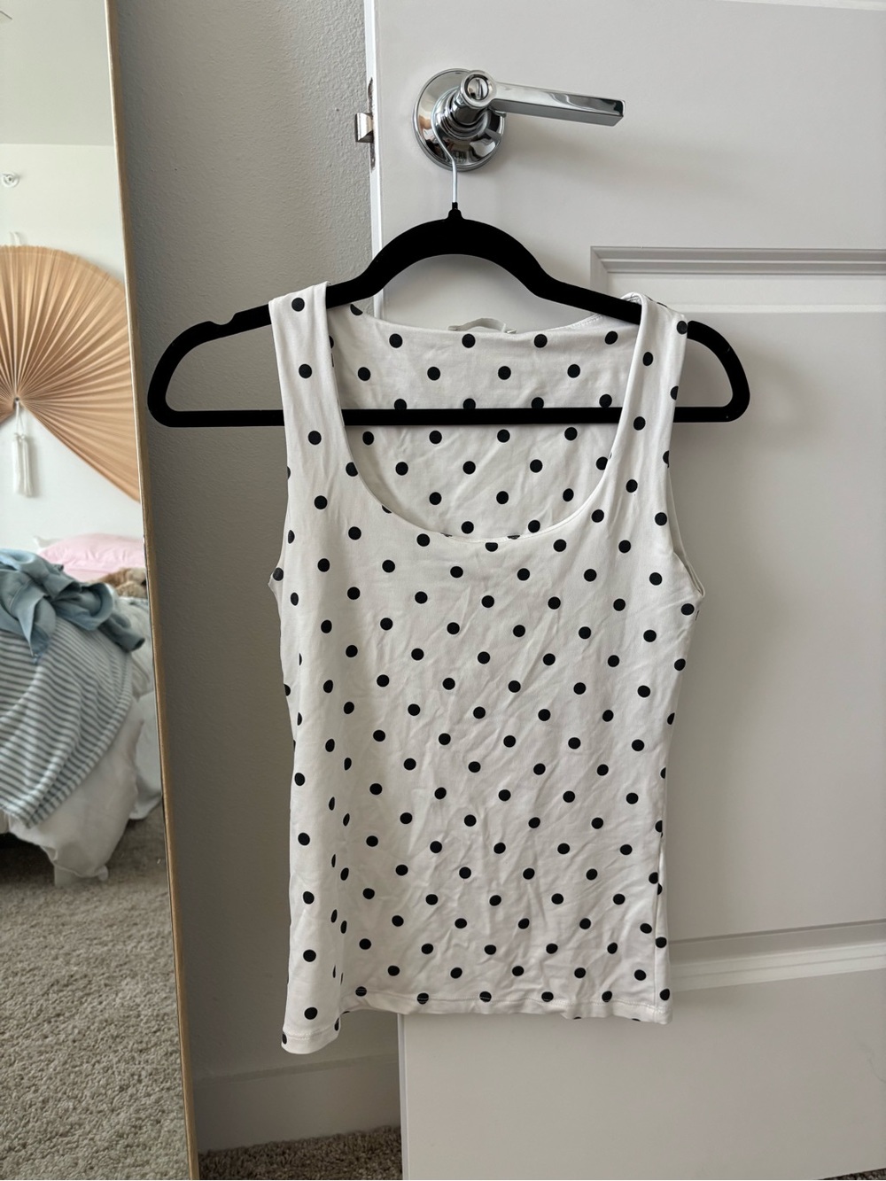 Zara White Tank Top with Black Polka Dots